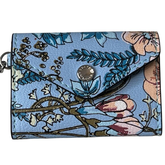 NWT Steve Madden Card Case Wallet  Pretty Floral On Blue Print Key Chain Snap - Picture 3 of 7